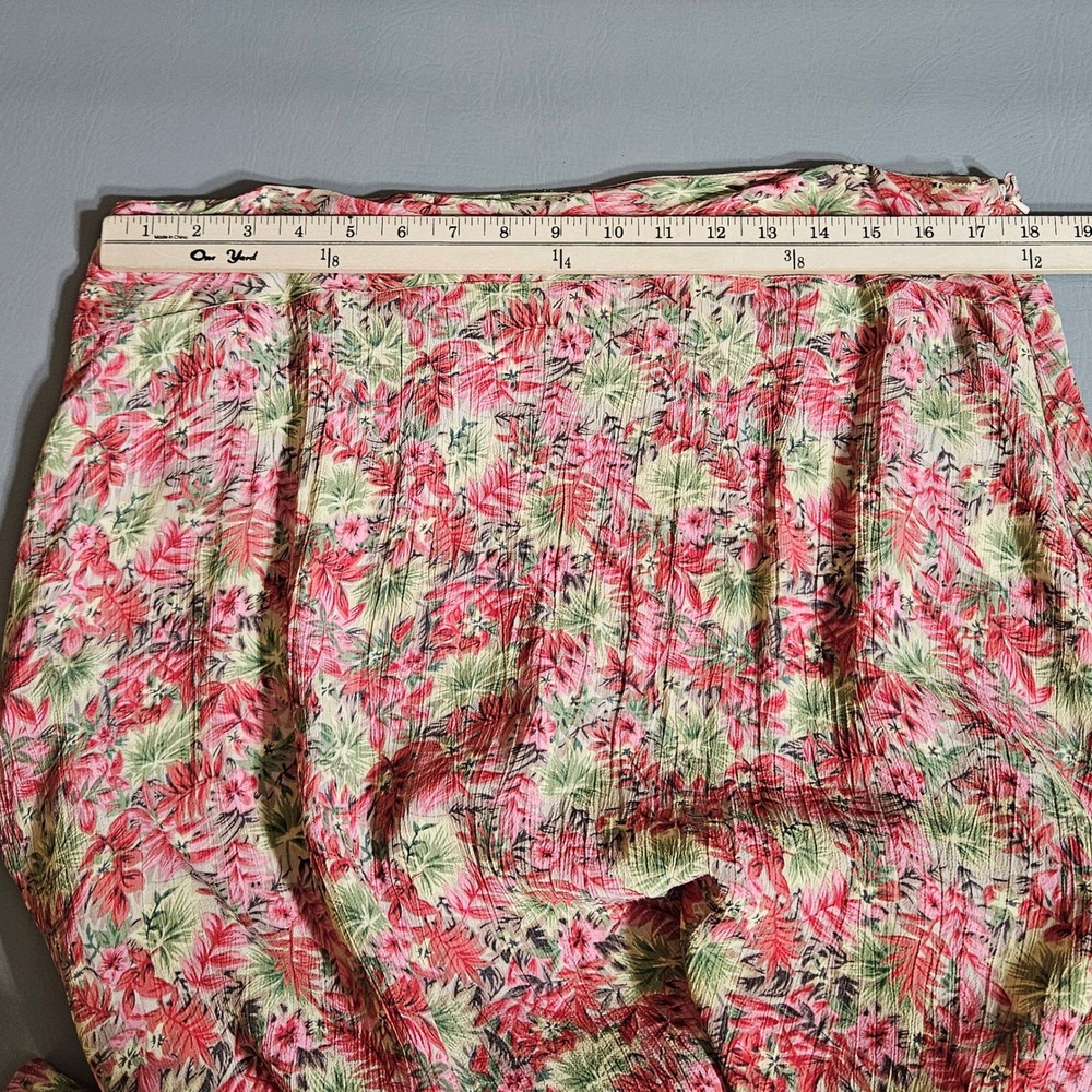 April Cornell Pink Floral Beaded Ruffle Hem Rayon Midi Skirt Large - Picture 9 of 9